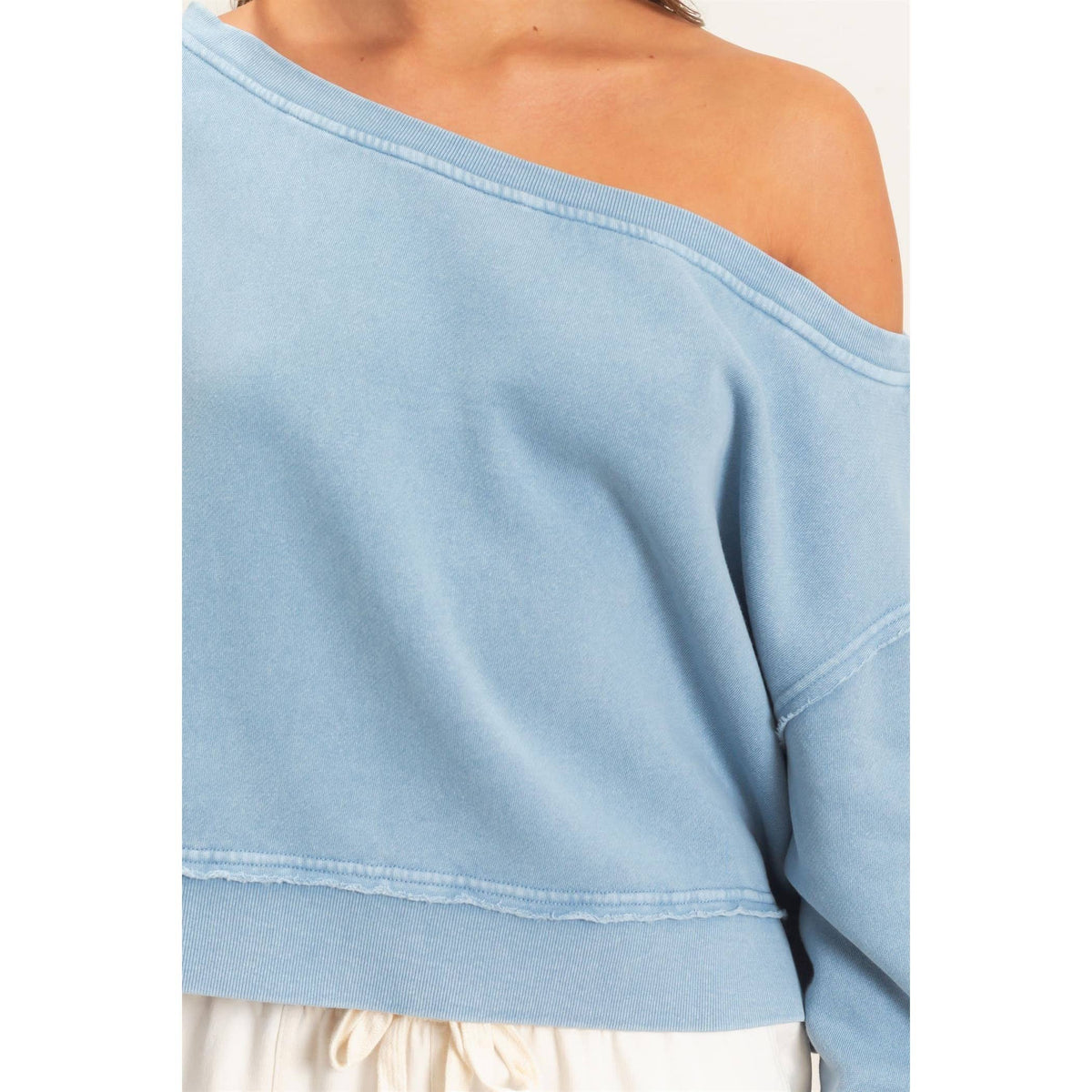 Raw Edge Acid Wash Off The Shoulder Sweatshirt