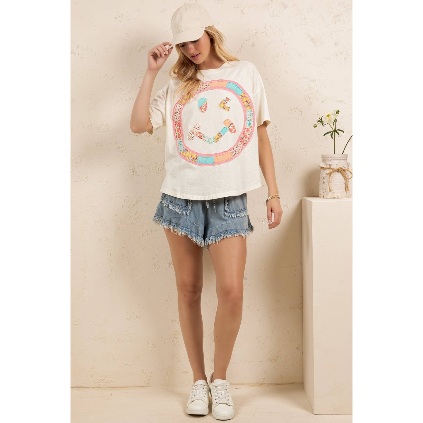 BOHO PATCHWORK SMILEY TEE (ST7737)