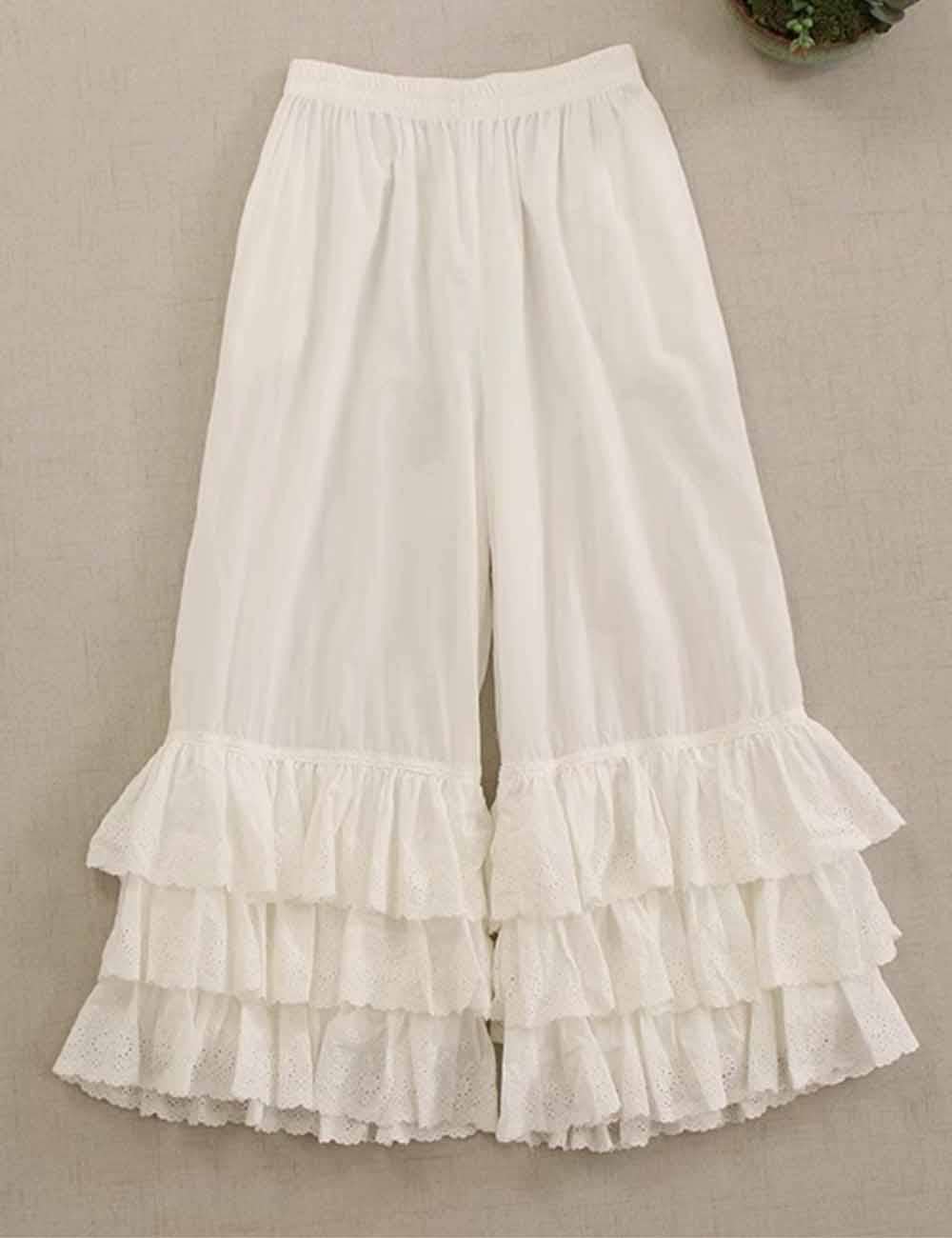 Ladies Solid Color Elastic Waist Pull -On Tiered Ruffle Pants