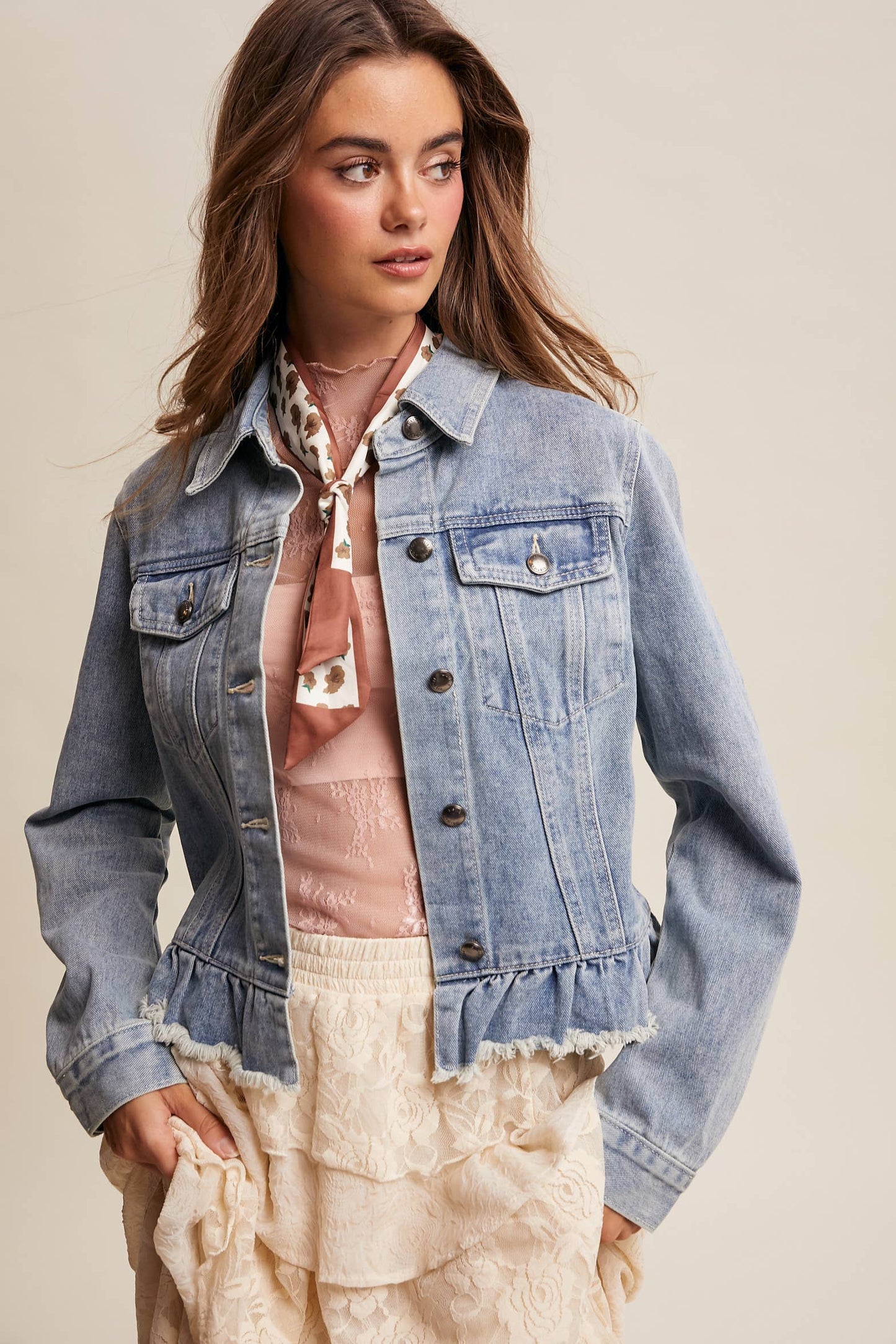 Ruffled Hem Denim Jacket LJ0236