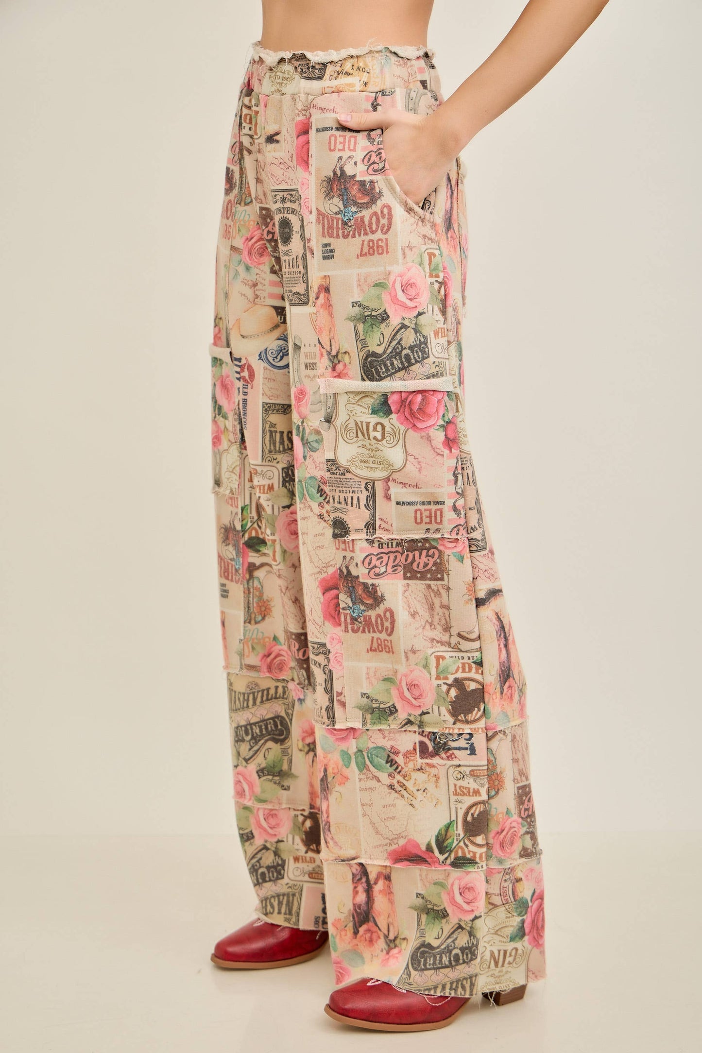 Vintage-inspired Collage Printed Terry Lounge Pants