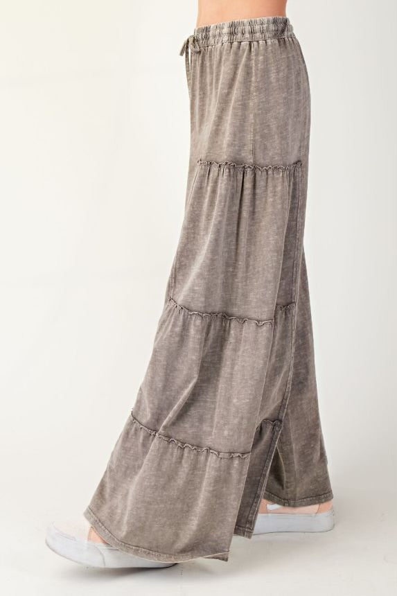 Mineral washed tiered pants