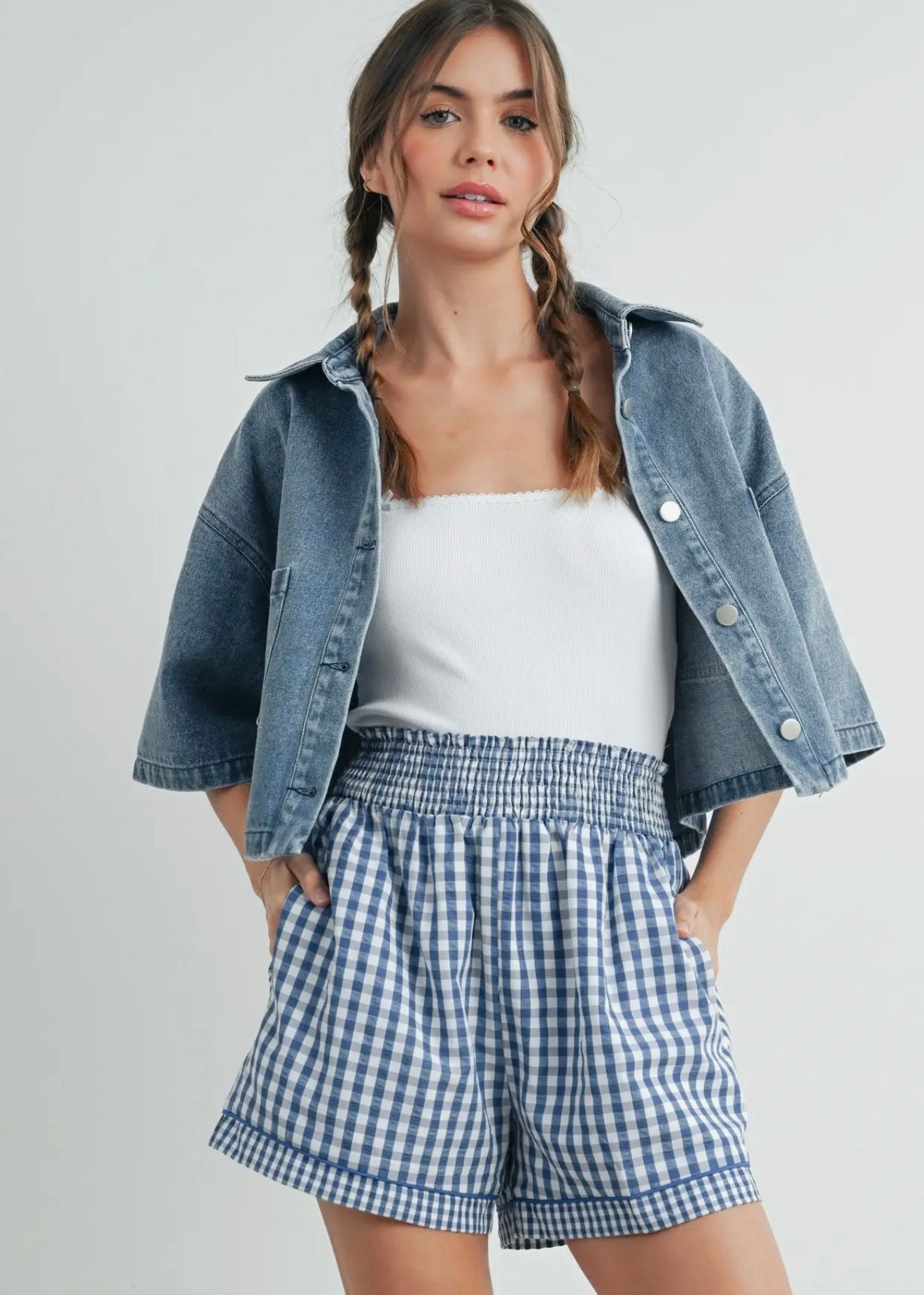 Blue gingham shorts