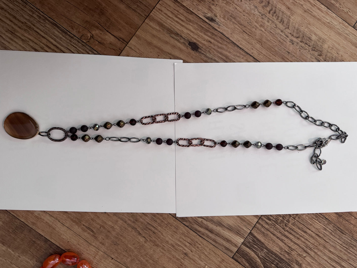 Multi Metal Stone Pendant Necklace