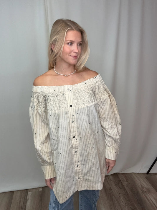 Navy Stripe Smock Neck Top by A Rare Bird