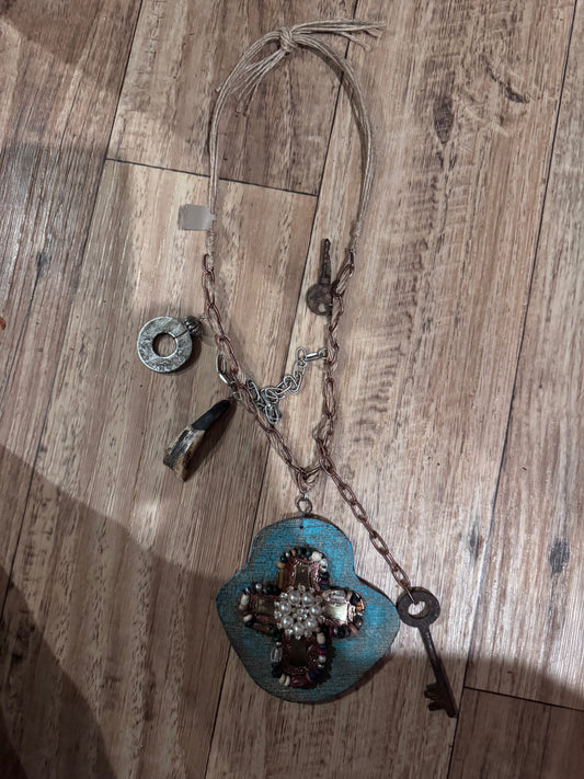 ARB’s Rhinestone Wooden Pendant Charm Necklace