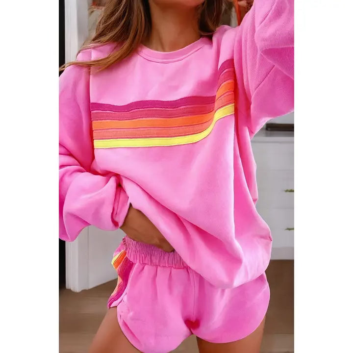 Little daisy closet color contrast trim long sleeve top and shorts set