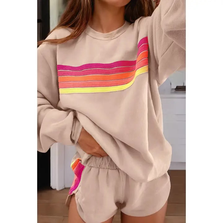 Little daisy closet color contrast trim long sleeve top and shorts set