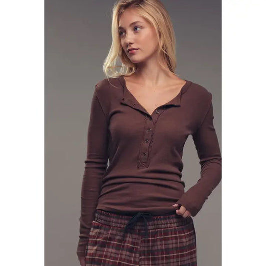 Urban daisy button down mocha long sleeve