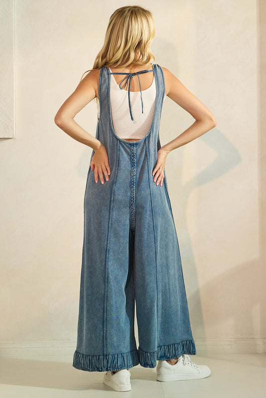 Mineral wash ankle detail wide leg jumpsuit