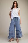 Easel washed denim self fray with jacquard detail