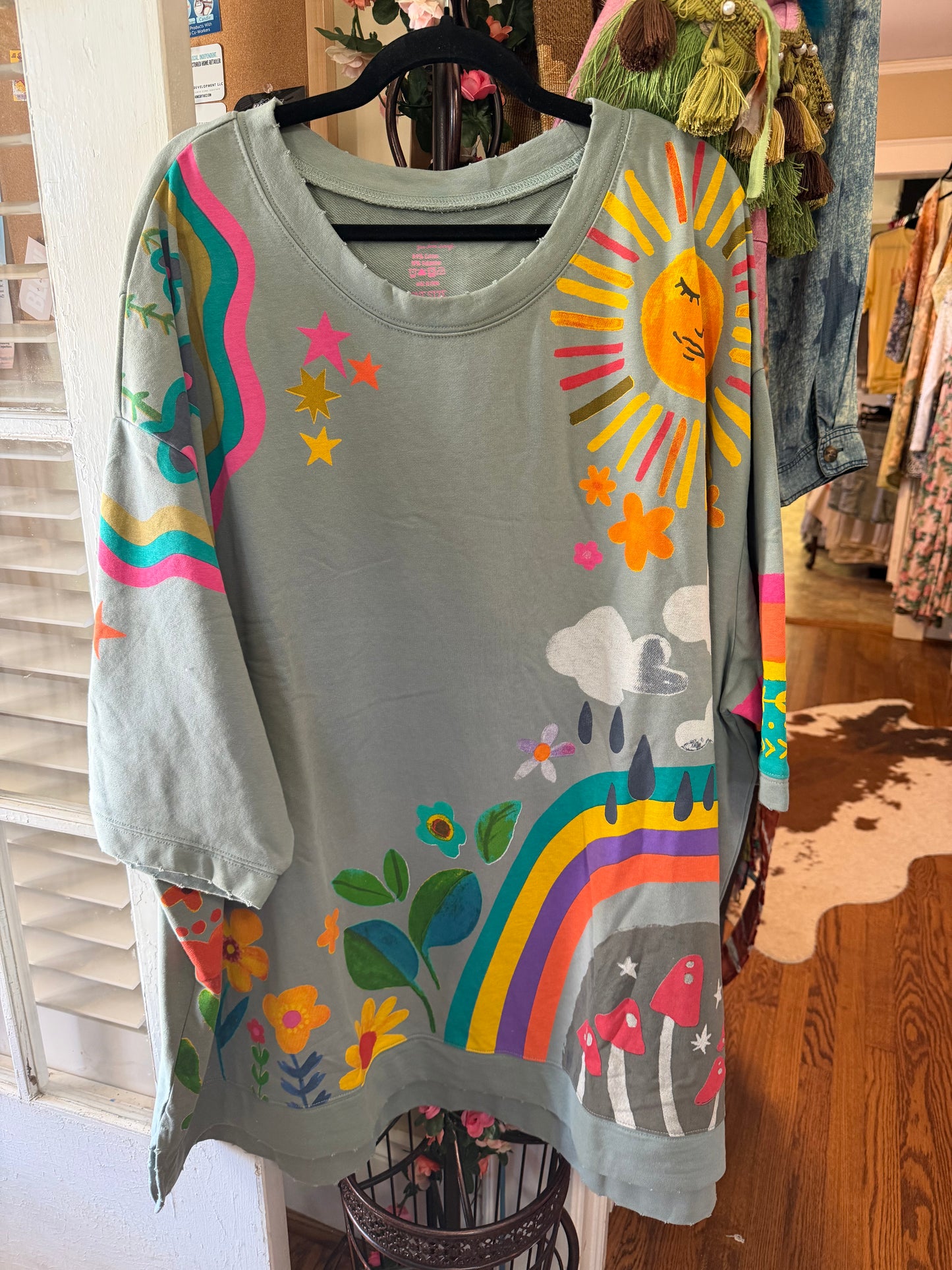 Natural life oversized sweatshirt - dusty blue rainbow