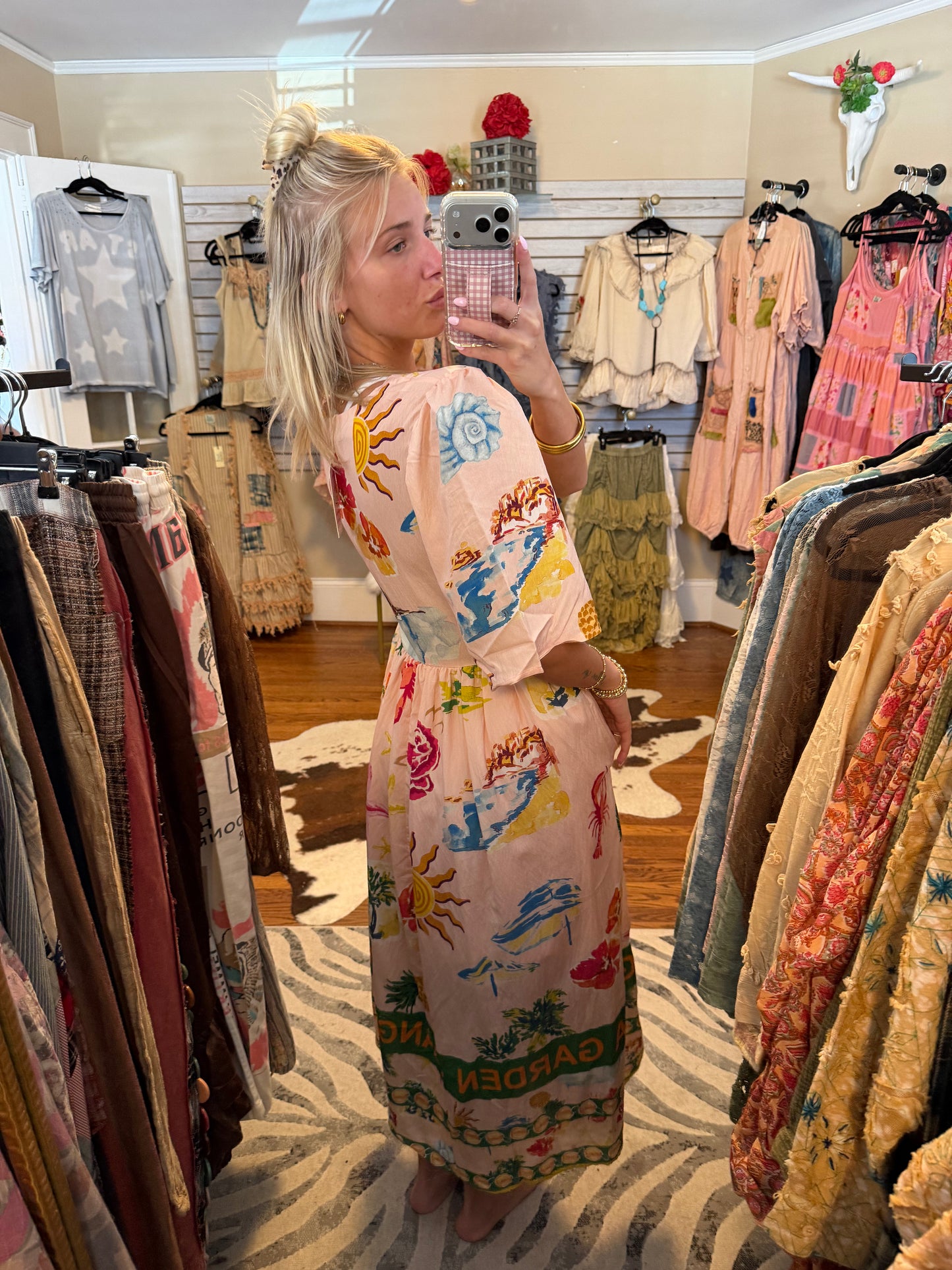Coastal print button down midi dress