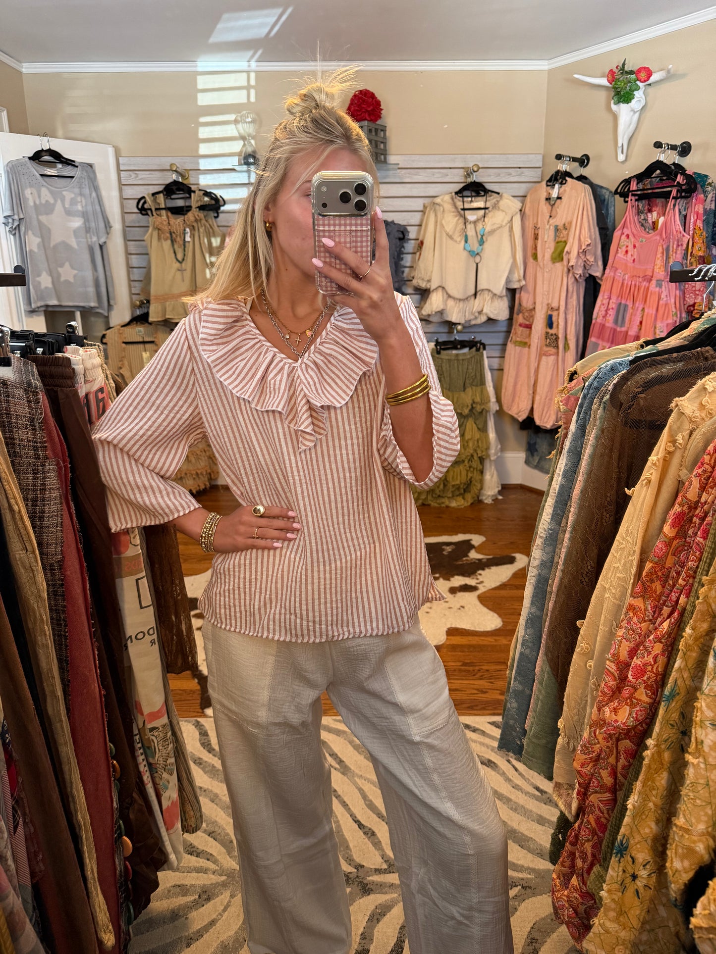 Cotton gauze wide leg pants