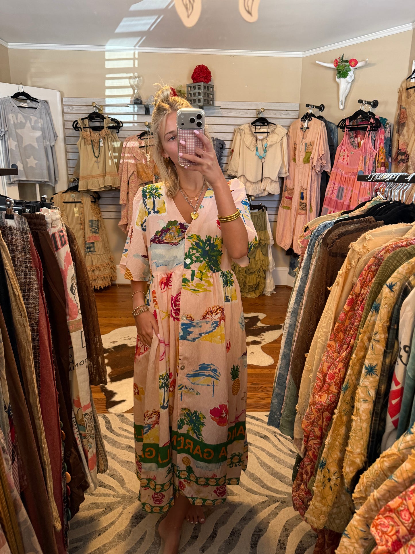 Coastal print button down midi dress