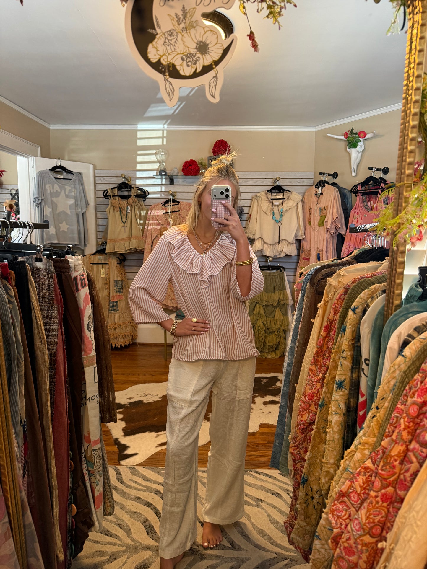 Cotton gauze wide leg pants