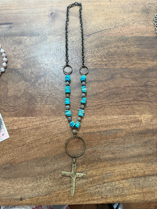Turquoise cross necklace