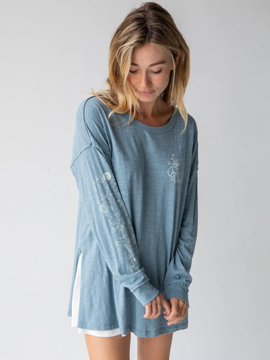 Natural life Doodle tee light blue