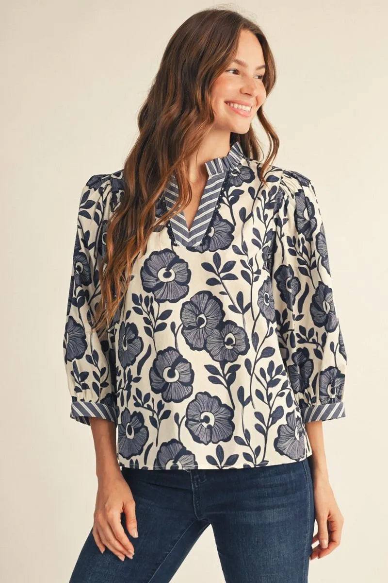 3/4 Sleeve Floral Top