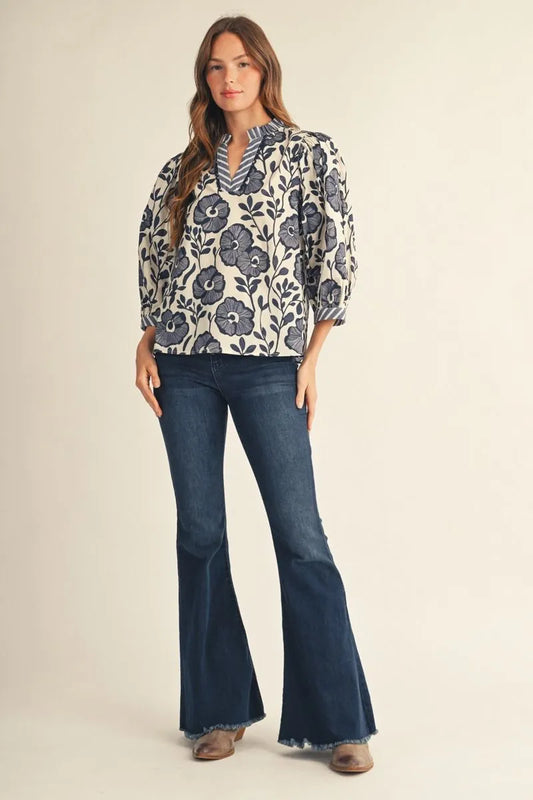3/4 Sleeve Floral Top