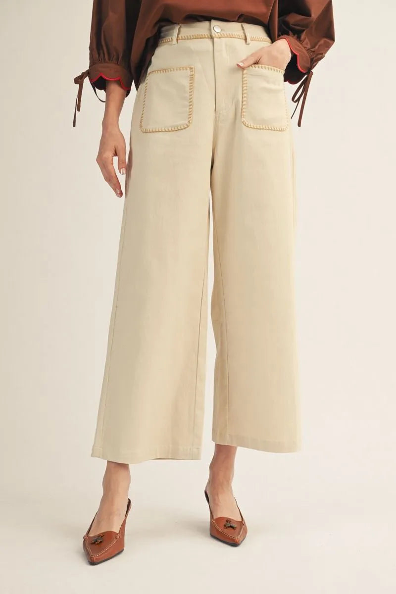 High Waist Pants with Stitch Accent