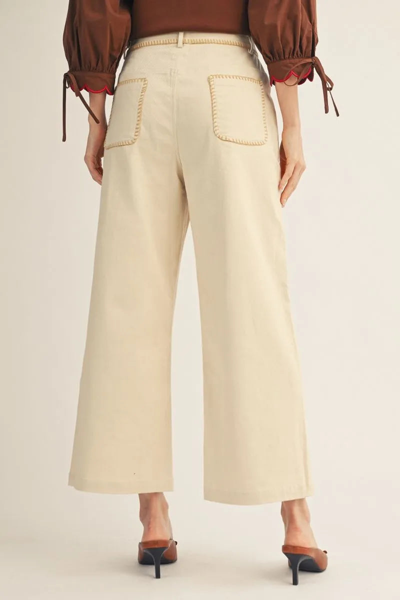 High Waist Pants with Stitch Accent