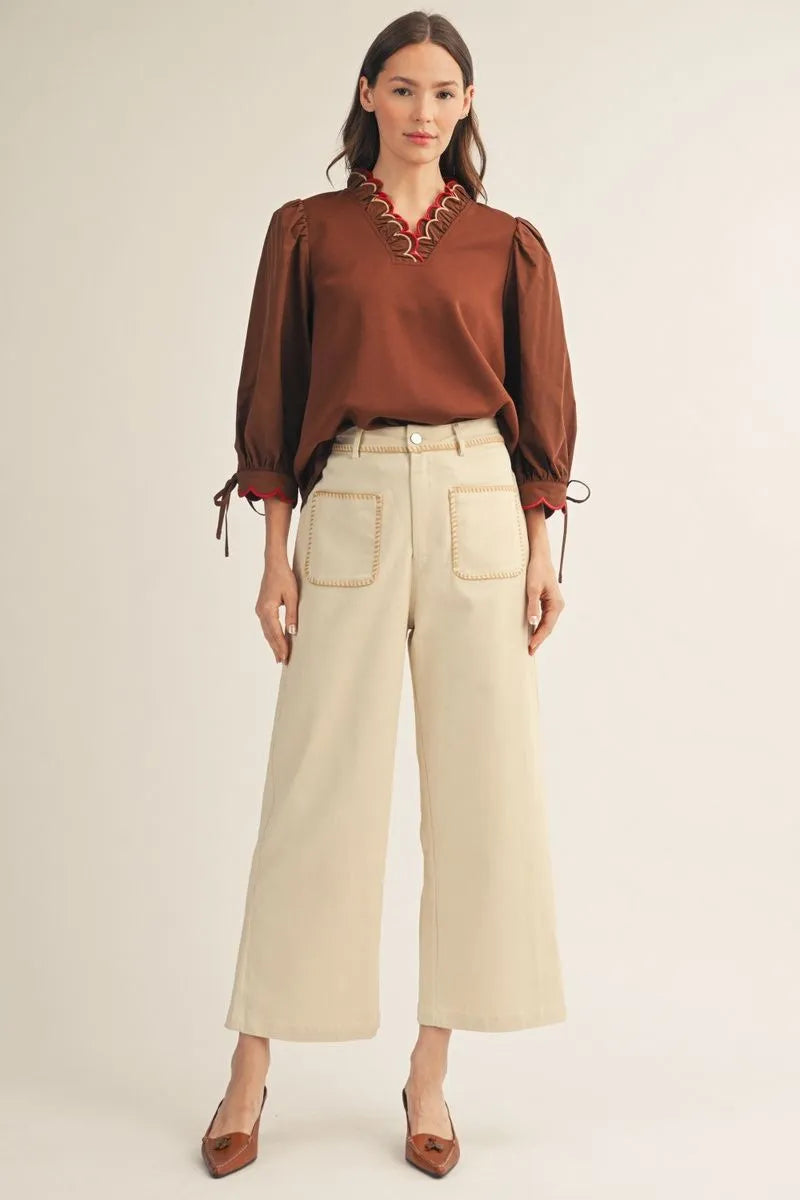 High Waist Pants with Stitch Accent