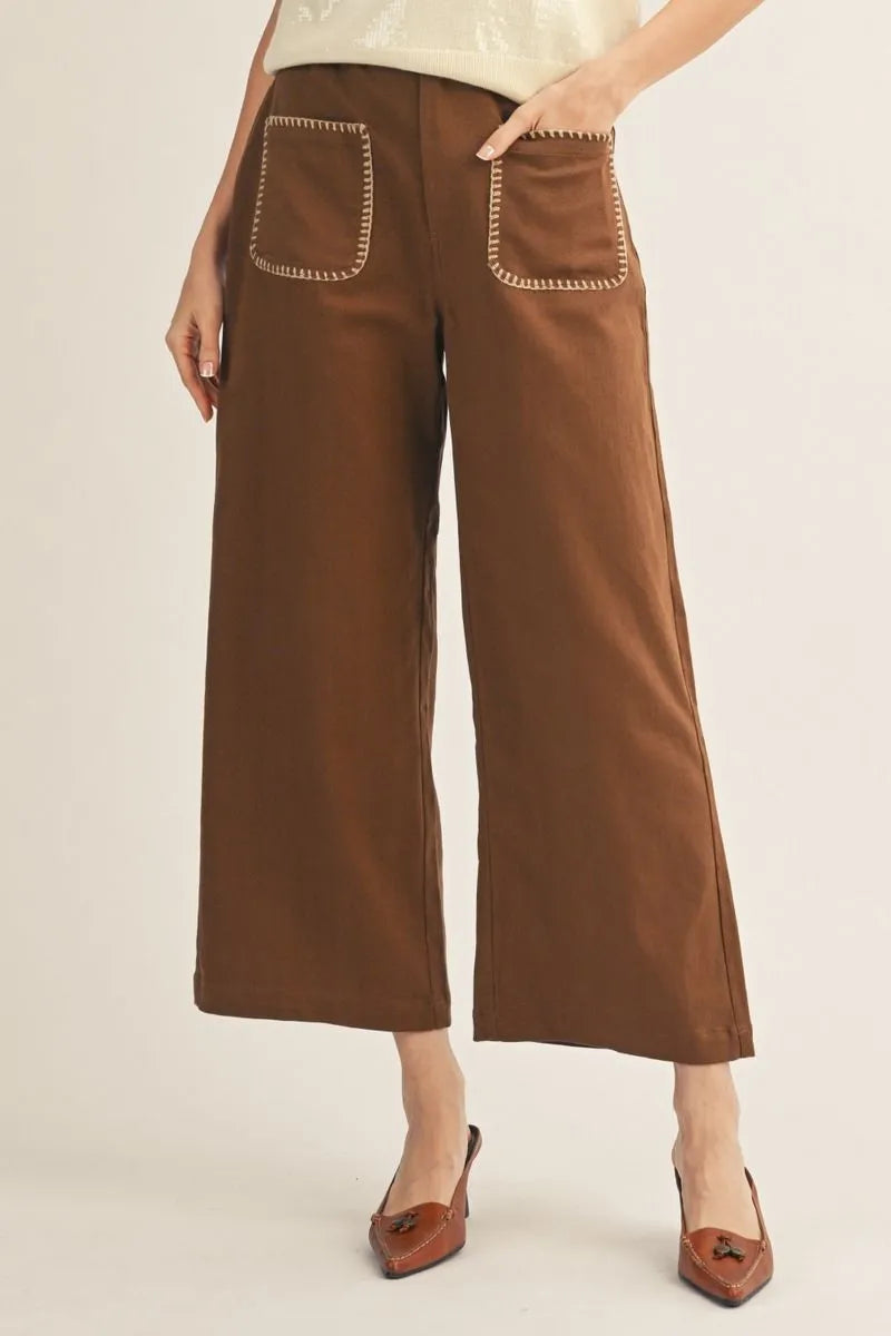 High Waist Pants with Stitch Accent