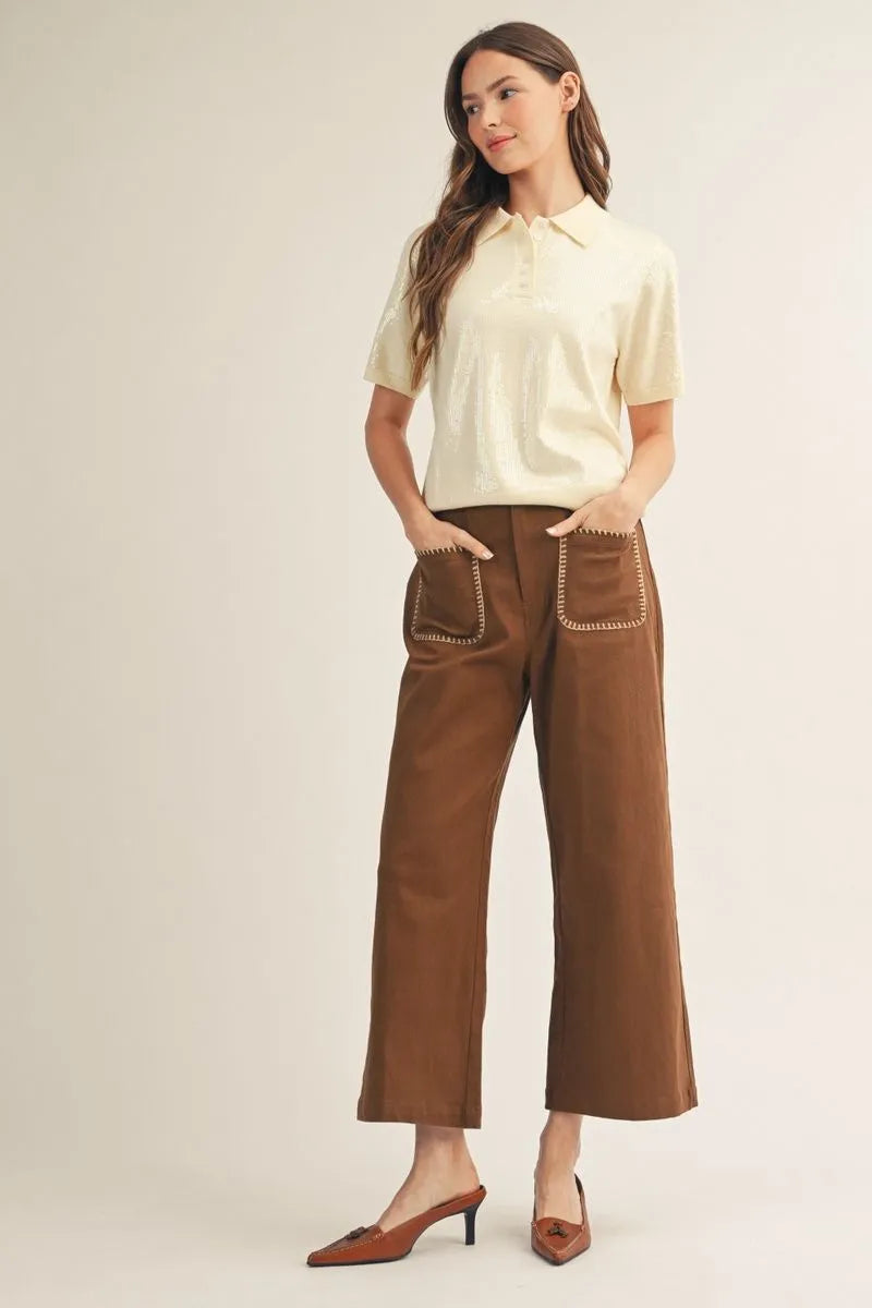 High Waist Pants with Stitch Accent