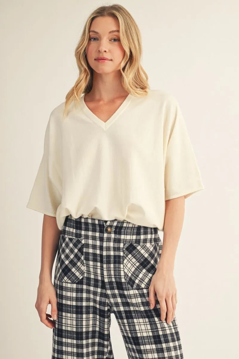 Drop Shoulder Lightweight Sweater-Ivory