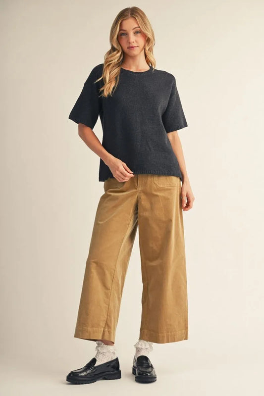 Drop Should Short Sleeve Sweater - Charcoal