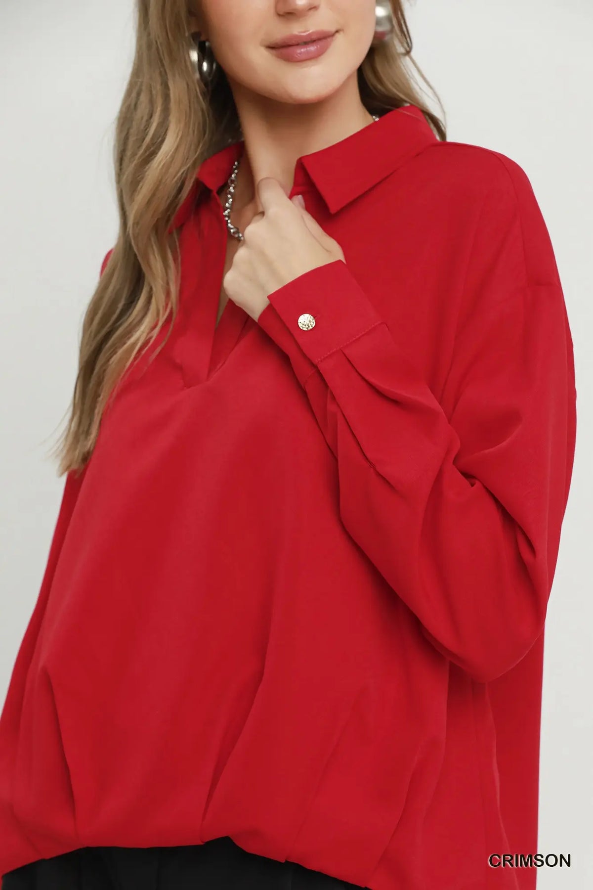 Relaxed Collared Split Neck Blouse