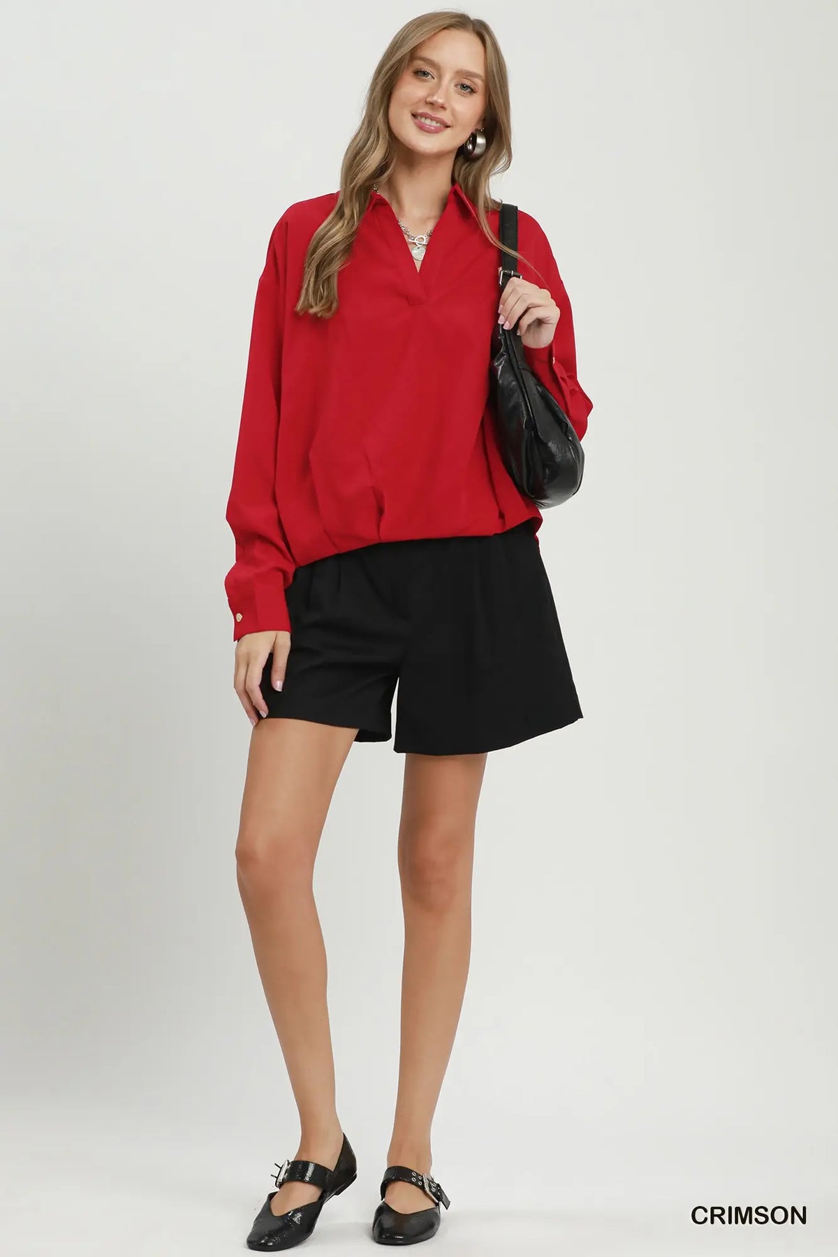 Relaxed Collared Split Neck Blouse