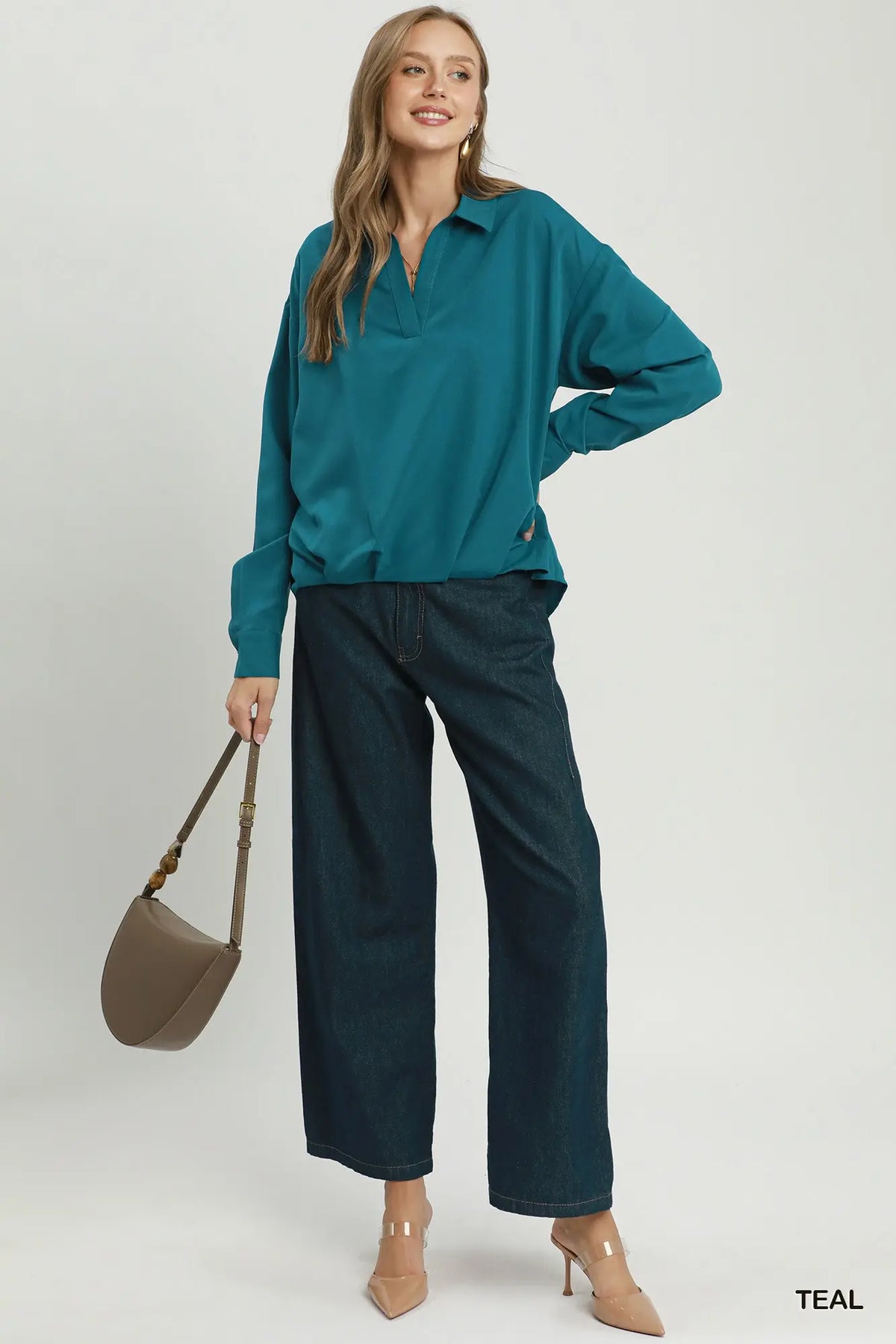 Relaxed Collared Split Neck Blouse
