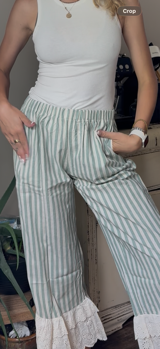 Green Striped Ruffle bottoms