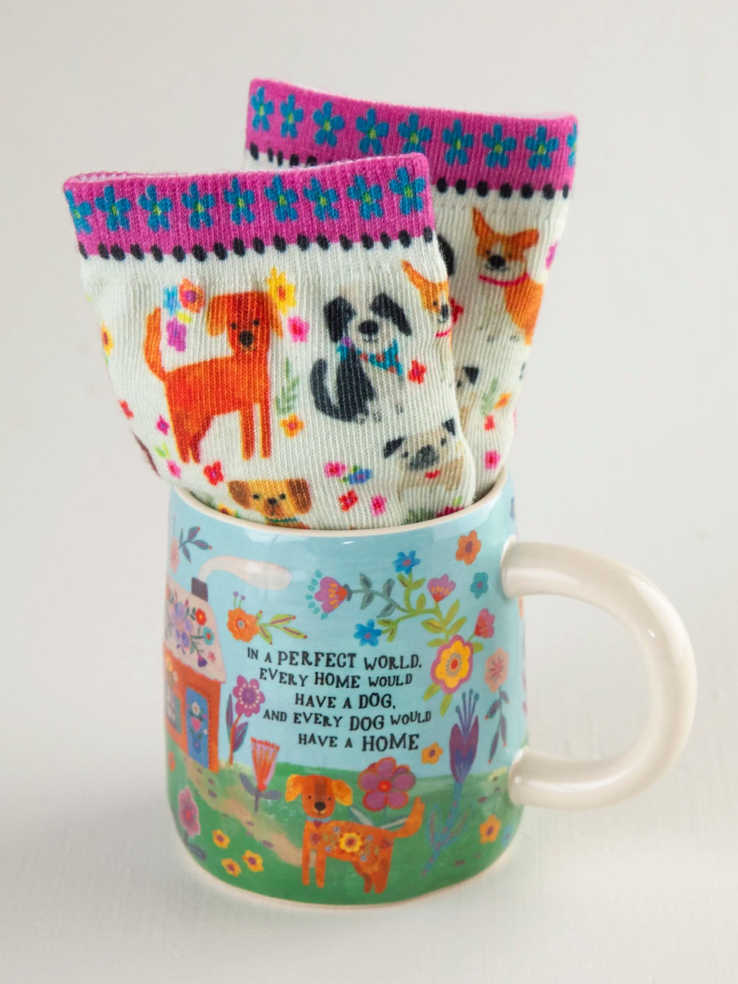 Natural life mug & sock set every dog has a home