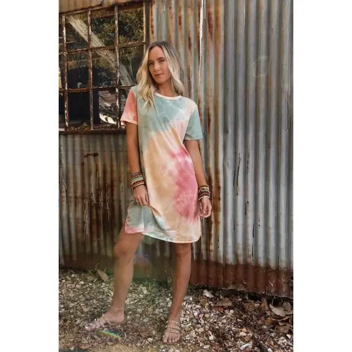 Three birds nest on the daily oversized slit tee dress - tie dye