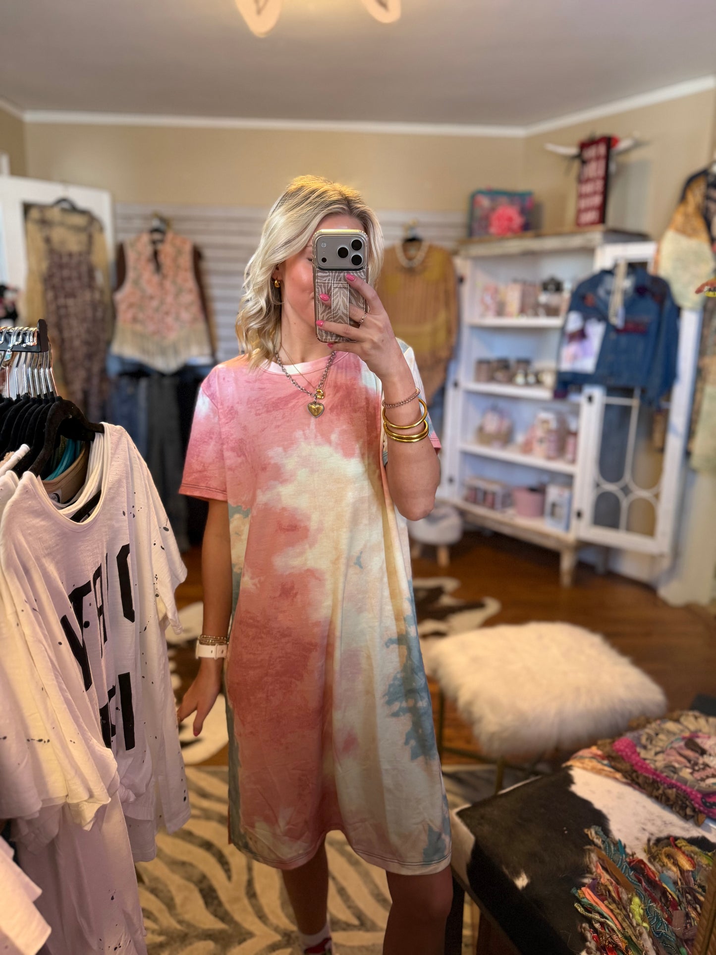 Three birds nest on the daily oversized slit tee dress - tie dye