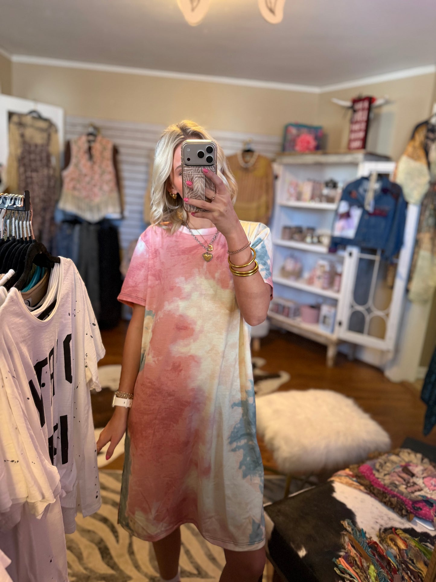 Three birds nest on the daily oversized slit tee dress - tie dye
