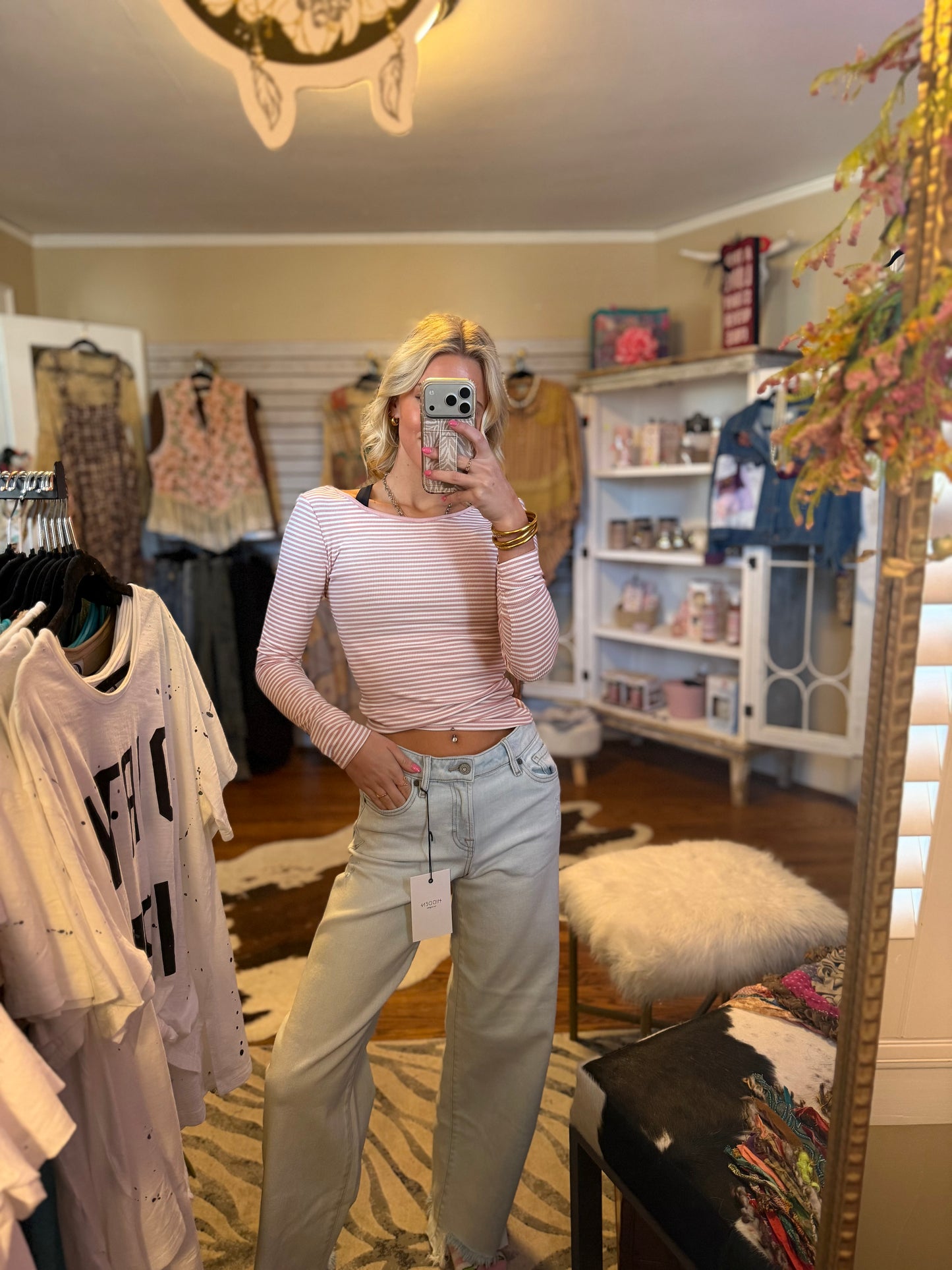 Hidden brand pink and white stripped long sleeve