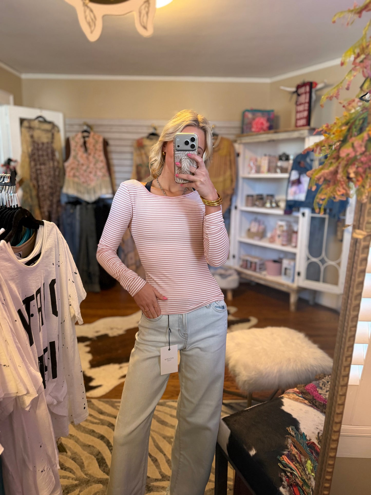 Hidden brand pink and white stripped long sleeve