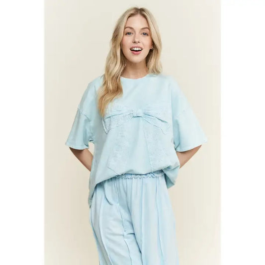 J.her mineral wash light weight bow half sleeve shirt