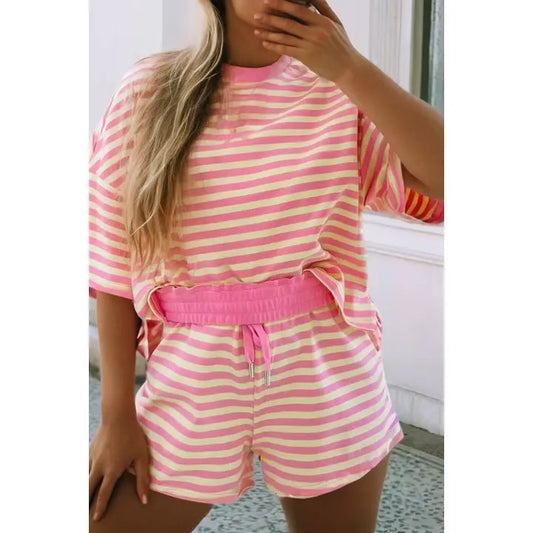 Little Daisy closet striped short sleeve pocket short - yellow & pink strips