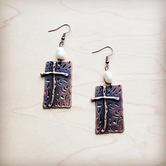 Copper cross earrings