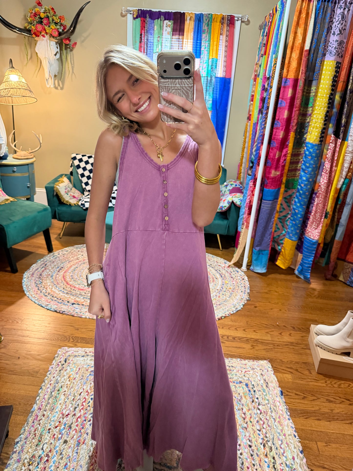 Mineral washed terry palazzo jumpsuit