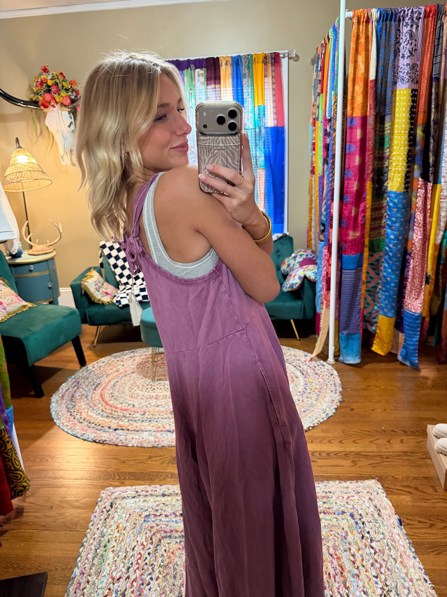 Mineral washed terry palazzo jumpsuit