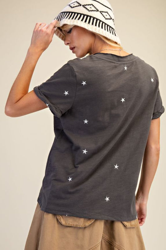 Short sleeve star embroidered shirt