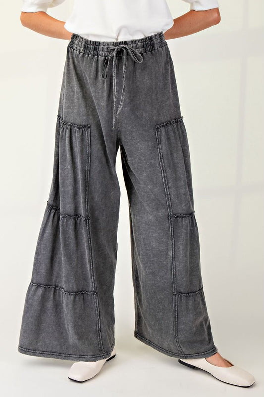 Mineral washed tiered pants