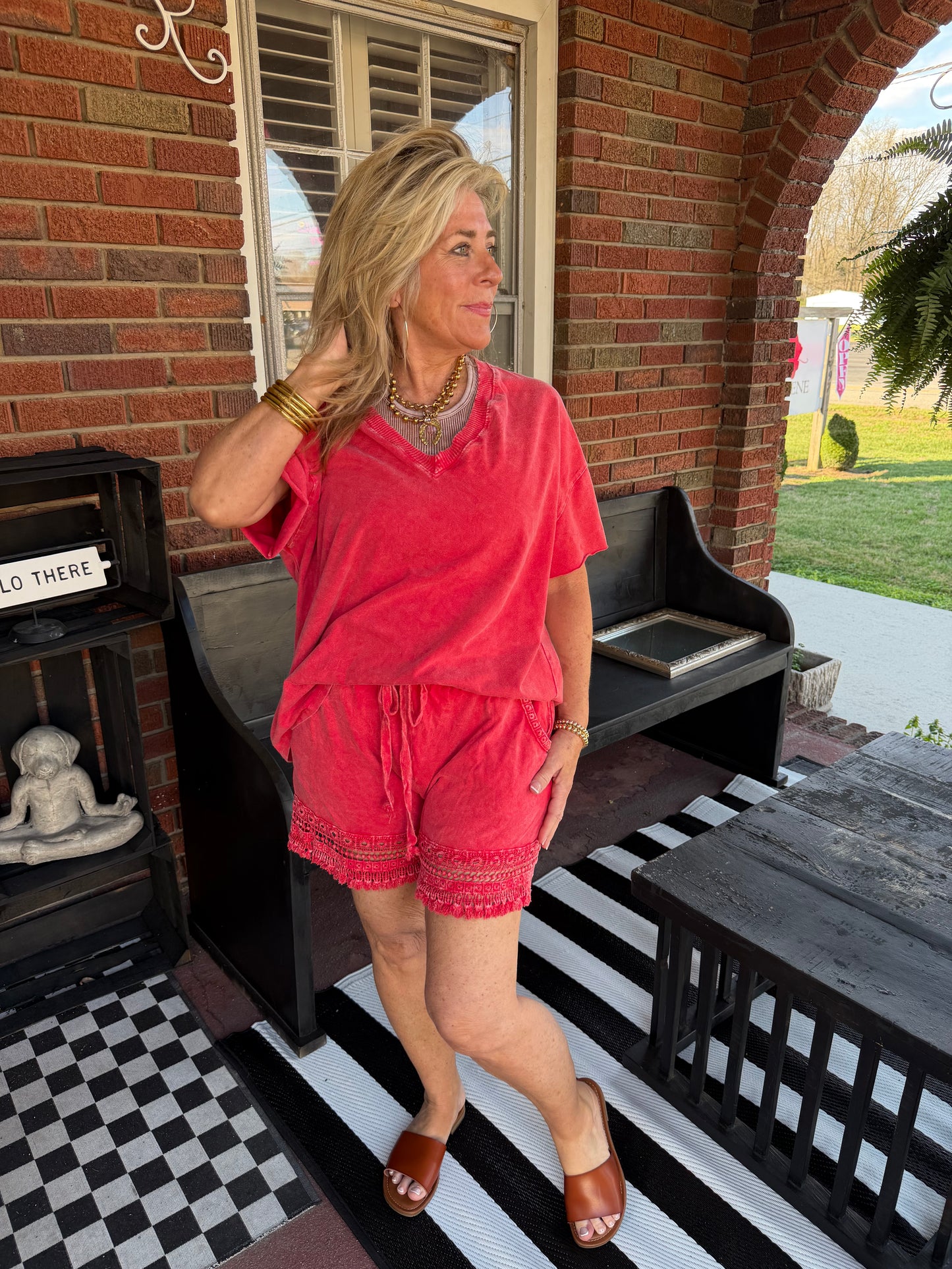 Mineral washed hollow out fringe tassels shorts