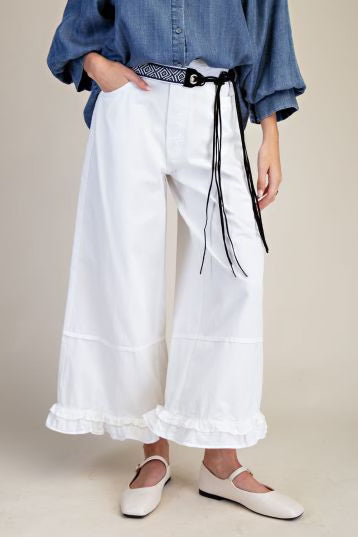 Ruffle bottom washed white pants